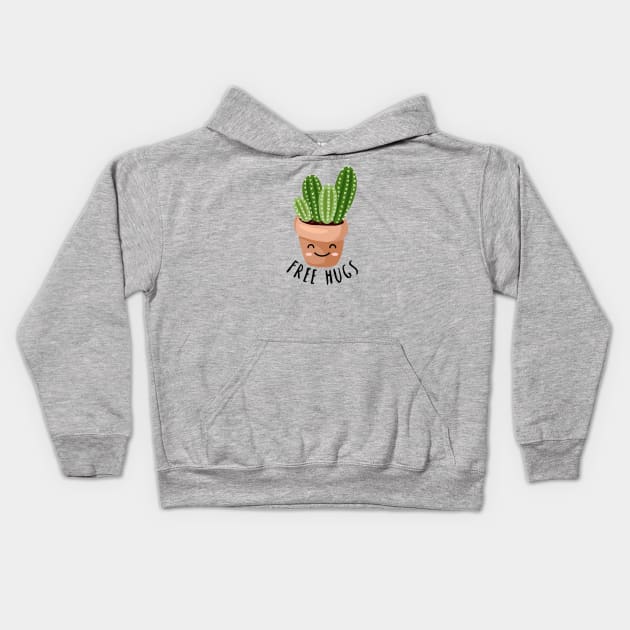 Free Hugs - Happy Cactus design Kids Hoodie by Plantitas